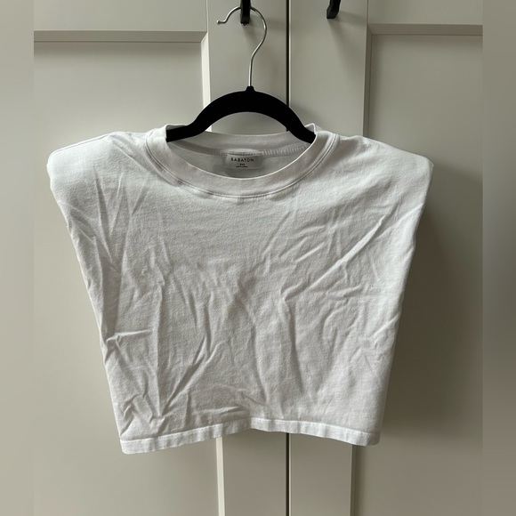 Babaton white cropped  tank with shoulder pads - Picture 2 of 4